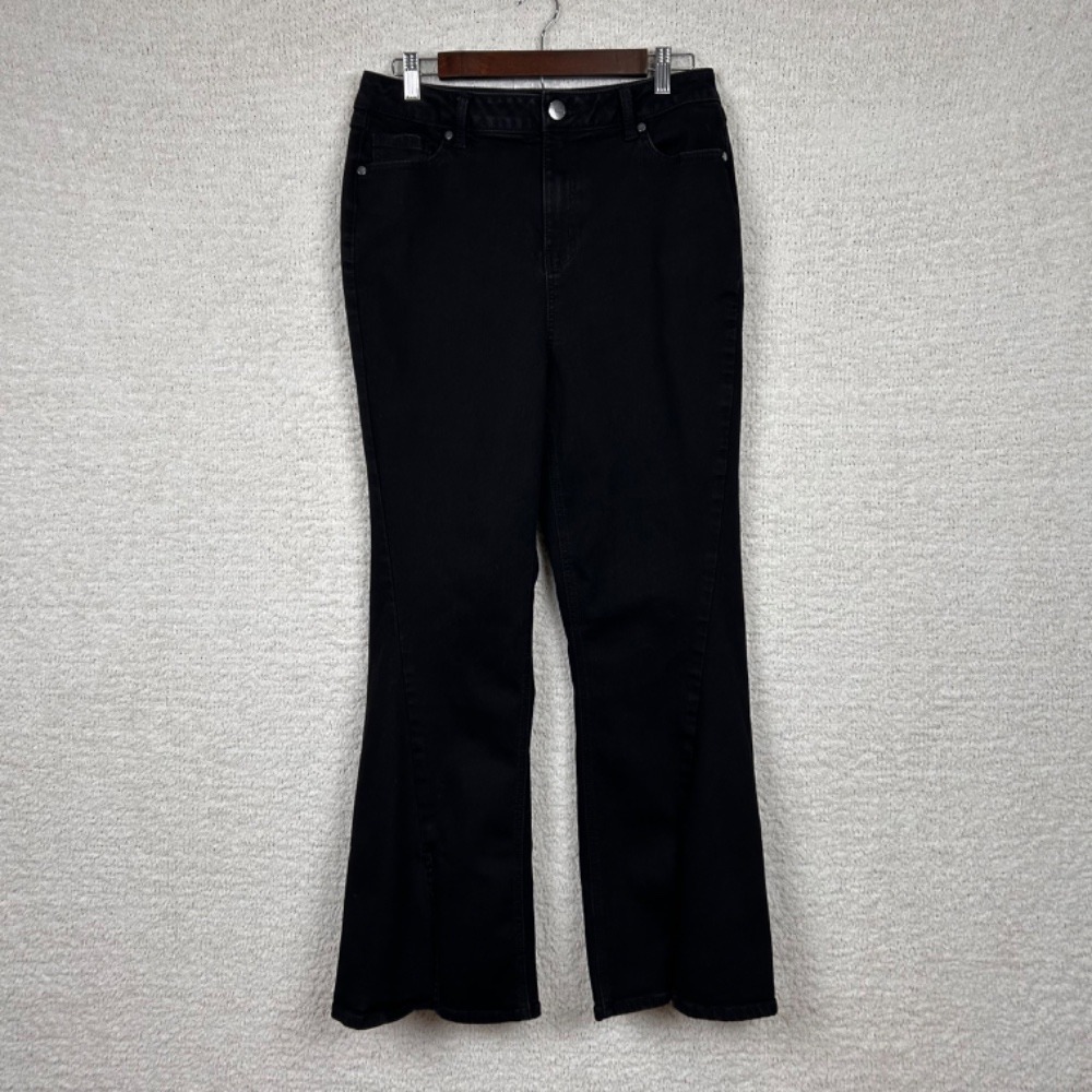 1822 Denim Flare Jeans Women 8/29 Black High Rise Side Slit Black‎ Thermal Lined